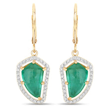 将图片加载到图库查看器，7.56 Carat Genuine Colombian Emerald and White Diamond 14K Yellow Gold Earrings
