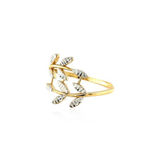 Load image into Gallery viewer, 14k Two Tone Gold Crossover Ring with Textured Leaves
