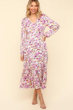 Load image into Gallery viewer, Lilac Full Size Floral V-Neck Long Sleeve Dress With Side Pockets Elegant &amp; Practical Dress
