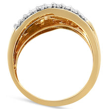 Load image into Gallery viewer, 10K Yellow and White Gold 1.0 Cttw Round and Baguette-Cut Diamond Multirow Interwoven Cocktail Ring (I-J Color, I2-I3 Quality) - Size 7
