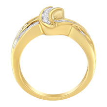 Load image into Gallery viewer, 10K Yellow Gold 3/4 Cttw Channel Set Round and Baguette-cut Diamond Double Shank Bypass Ring (J-K Color, I1-I2 Clarity) - Size 6.75
