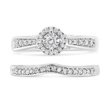 Load image into Gallery viewer, .925 Sterling Silver 1/3 Cttw Diamond Halo and Pave Shank Engagement Ring Set (I-J Color, I3 Clarity) - Ring Size 7
