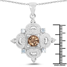 Load image into Gallery viewer, 3.00 Carat Genuine Smoky Quartz, Blue Topaz and White Topaz .925 Sterling Silver Pendant
