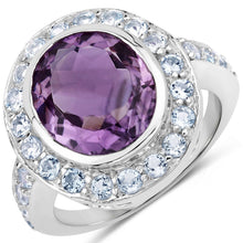Load image into Gallery viewer, 4.77 Carat Genuine Amethyst and Blue Topaz .925 Sterling Silver Ring
