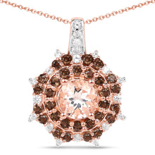 Load image into Gallery viewer, 18K Rose Gold Plated 1.61 Carat Genuine Morganite, Smoky Quartz and White Zircon .925 Sterling Silver Pendant
