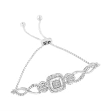 Load image into Gallery viewer, .925 Sterling Silver Diamond Cushion Frame Heart-Sides Twist 4â€-10â€ Adjustable Bolo Tennis Bolo Bracelet (I-J Color, I3 Clarity)

