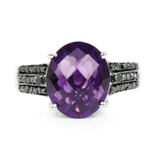 Load image into Gallery viewer, 3.96 Carat Genuine Amethyst &amp; Black Diamond .925 Sterling Silver Ring
