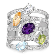 将图片加载到图库查看器，3.66 Carat Genuine Multi Stones .925 Sterling Silver Ring
