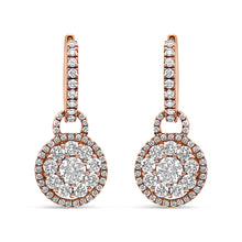 将图片加载到图库查看器，18K Rose Gold 1 1/2 Cttw Round Shaped Diamond Composite Drop and Dangle Leverback Earrings (F-G Color, VS1-VS2 Clarity)
