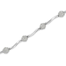 Load image into Gallery viewer, .925 Sterling Silver 1.0 Cttw Diamond Cluster Miracle-Set Station &amp; Twisted Bar 7" Tennis Bracelet (H-I Color, I1-I2 Clarity)
