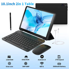 Load image into Gallery viewer, A10L 10inch Tablet Android 14 12GB RAM 64GB ROM 1TB Expand WiFi6 Face Unlock HD IPS Screen Keyboard Mouse Stylus For PC Pad Gift
