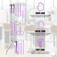 Load image into Gallery viewer, 16-Piece: Stainless Steel Professional Manicure Pedicure Facial Set Grooming Kit with Leather Case
