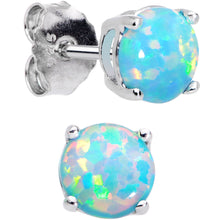 Load image into Gallery viewer, 6mm Teal Round Sterling Silver Synthetic Opal Stud Earrings
