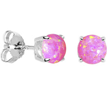 Load image into Gallery viewer, 6mm Pink Round Sterling Silver Synthetic Opal Stud Earrings
