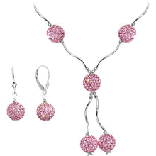 Load image into Gallery viewer, Sterling Silver Pink Crystal Ball Drop Necklace and Earring Set
