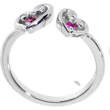 将图片加载到图库查看器，925 Sterling Silver Red CZ Dual Heart Toe Ring
