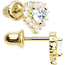 将图片加载到图库查看器，14k Yellow Gold Heart CZ April Birthstone Youth Screwback Earrings
