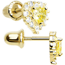Load image into Gallery viewer, 14k Yellow Gold Heart CZ November Birthstone Youth Screwback Earrings
