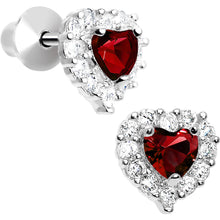 将图片加载到图库查看器，Sterling Silver Heart CZ January Birthstone Youth Screwback Earrings
