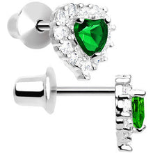 Load image into Gallery viewer, Sterling Silver Heart CZ May Birthstone Youth Screwback Earrings
