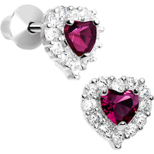 将图片加载到图库查看器，Sterling Silver Heart CZ July Birthstone Youth Screwback Earrings
