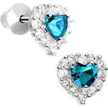 Load image into Gallery viewer, Sterling Silver Heart CZ December Birthstone Youth Screwback Earrings
