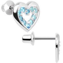 Load image into Gallery viewer, .925 Sterling Silver March CZ Open Heart Youth Screwback Earrings
