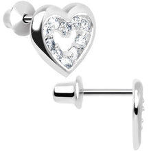 Load image into Gallery viewer, .925 Sterling Silver April CZ Open Heart Youth Screwback Earrings
