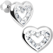 Load image into Gallery viewer, .925 Sterling Silver April CZ Open Heart Youth Screwback Earrings
