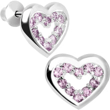 Load image into Gallery viewer, .925 Sterling Silver June CZ Open Heart Youth Screwback Earrings
