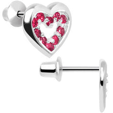 Load image into Gallery viewer, .925 Sterling Silver July CZ Open Heart Youth Screwback Earrings
