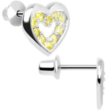 将图片加载到图库查看器，.925 Sterling Silver November CZ Open Heart Youth Screwback Earrings
