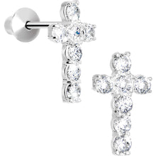 Load image into Gallery viewer, .925 Sterling Silver Clear CZ Cross Youth Screwback Earrings
