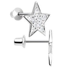 Load image into Gallery viewer, .925 Sterling Silver Clear CZ Star Youth Screwback Earrings
