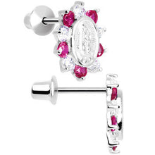 Load image into Gallery viewer, Sterling Silver Pink CZ Lady of Guadalupe Youth Screwback Earrings
