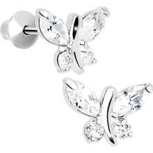 Load image into Gallery viewer, .925 Sterling Silver Clear CZ Butterfly Youth Screwback Earrings
