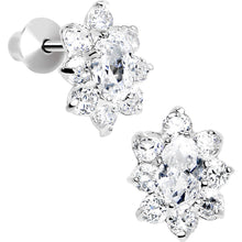 Load image into Gallery viewer, .925 Sterling Silver Clear CZ Fancy Flower Youth Screwback Earrings
