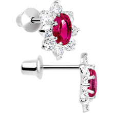 Load image into Gallery viewer, .925 Sterling Silver Pink CZ Fancy Flower Youth Screwback Earrings
