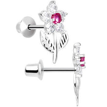 Load image into Gallery viewer, .925 Sterling Silver Pink CZ Whole Flower Youth Screwback Earrings
