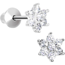 Load image into Gallery viewer, .925 Sterling Silver Clear CZ Petite Flower Youth Screwback Earrings
