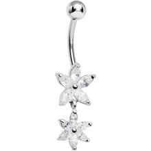 Load image into Gallery viewer, 925 Sterling Silver Cubic Zirconia Dual Lily Dangle Belly Ring
