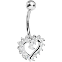 Load image into Gallery viewer, 925 Sterling Silver Cubic Zirconia Paved Hollow Heart Belly Ring
