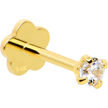 Load image into Gallery viewer, 14k Yellow Gold Flat Back Earring 20G 2mm CZ Floral Reversible

