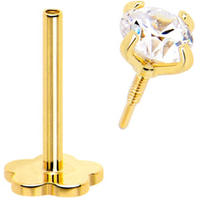 Load image into Gallery viewer, 14k Yellow Gold Flat Back Earring 20G 3mm CZ Floral Reversible
