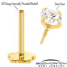 Load image into Gallery viewer, 14k Yellow Gold Flat Back Earring 20G 3mm CZ Floral Reversible
