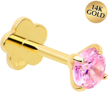 Load image into Gallery viewer, 14k Yellow Gold Flat Back Earring 20G 4mm Pink CZ Floral Reversible
