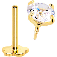 Load image into Gallery viewer, 14k Yellow Gold Flat Back Earring 20G 4mm CZ Floral Reversible
