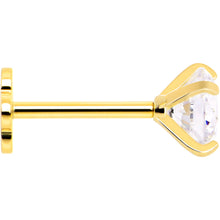 Load image into Gallery viewer, 14k Yellow Gold Flat Back Earring 20G 4mm CZ Floral Reversible
