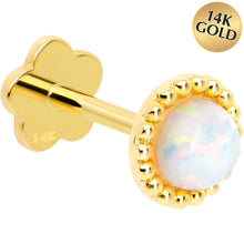 Load image into Gallery viewer, 14k Yellow Gold Flat Back Earring 20G 3mm Synthetic Opal Floral Reversible
