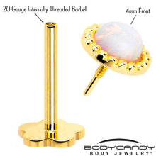 Load image into Gallery viewer, 14k Yellow Gold Flat Back Earring 20G 3mm Synthetic Opal Floral Reversible
